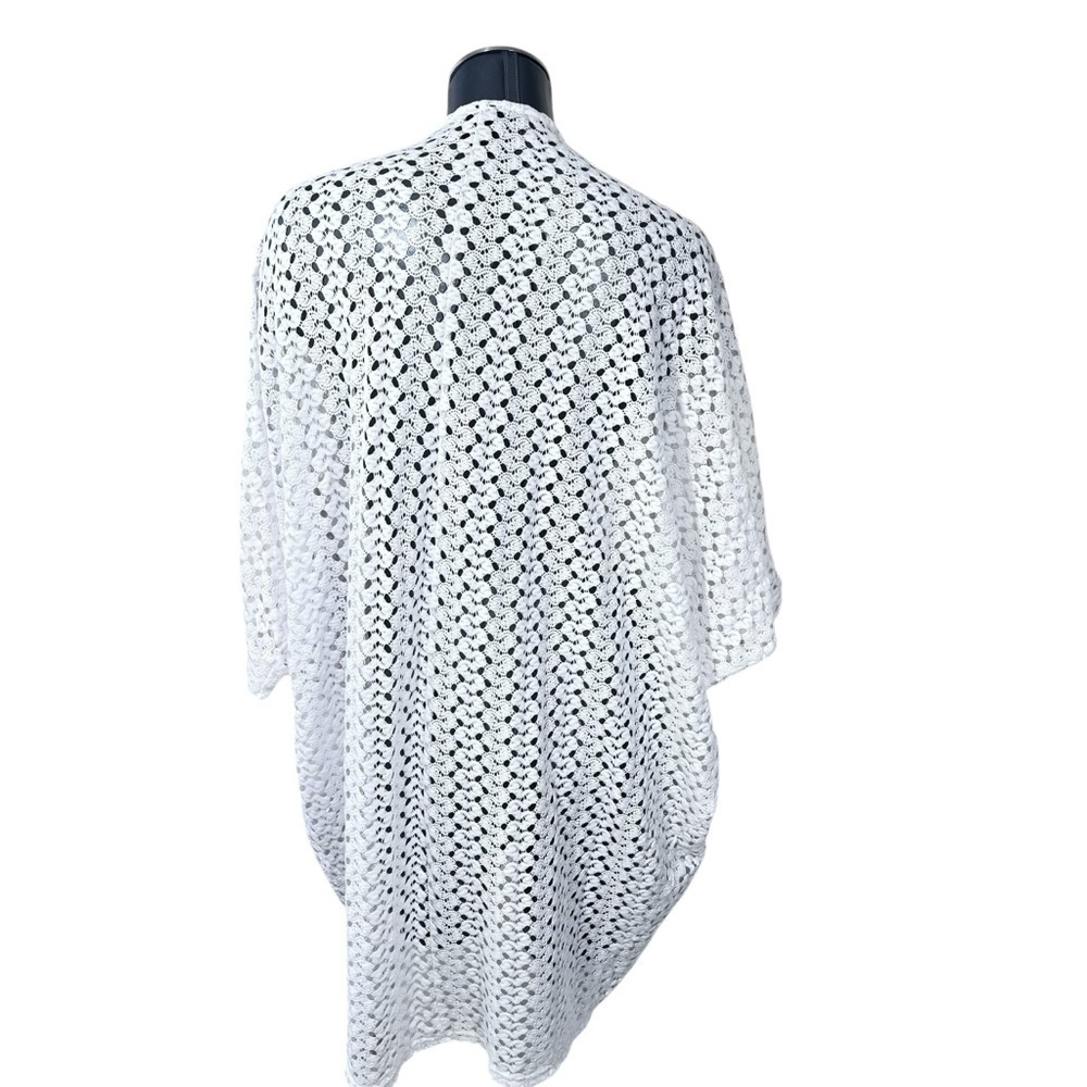BOBEAU White Crochet Open Front Tunic Cardigan Swimsuit Cover-up Women's Size L - Picture 5 of 12
